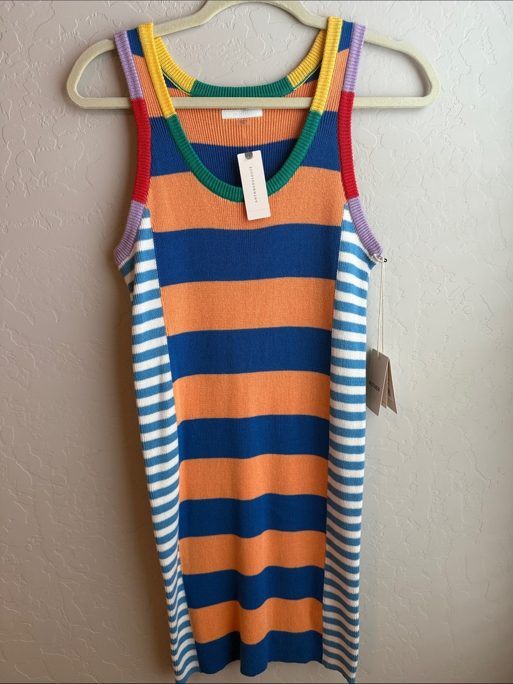 MOTHER the Chin Ups Striped Rib Knit Mini Dress - Rainbow Stripes